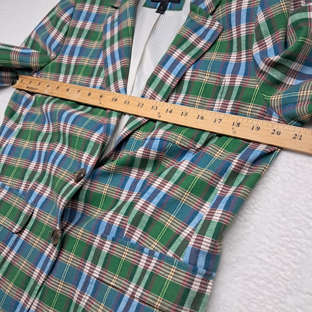 J. Crew Rhodes Blazer Jacket Womens 12 Green Plaid Cotton Linen Preppy Old Money - Picture 10 of 11